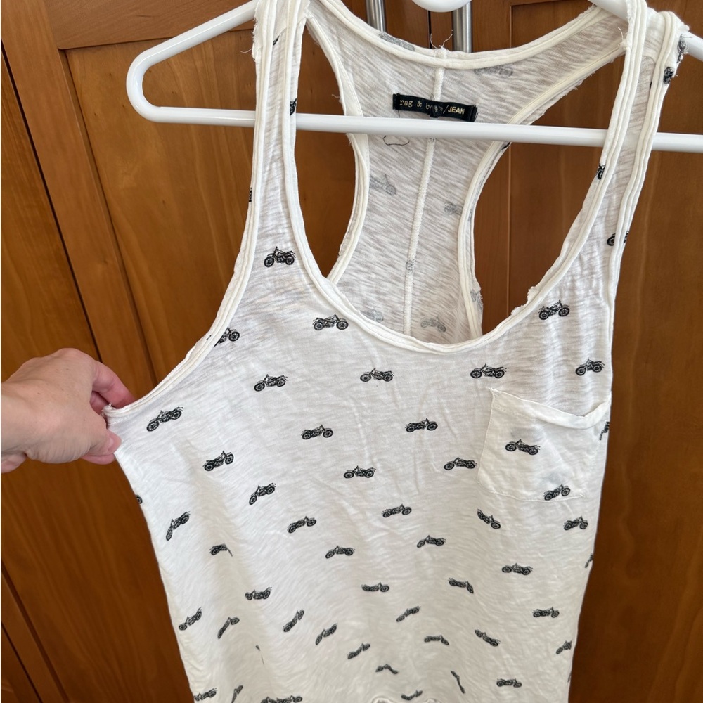 Rag & Bone White Tank with Motorcycle Print